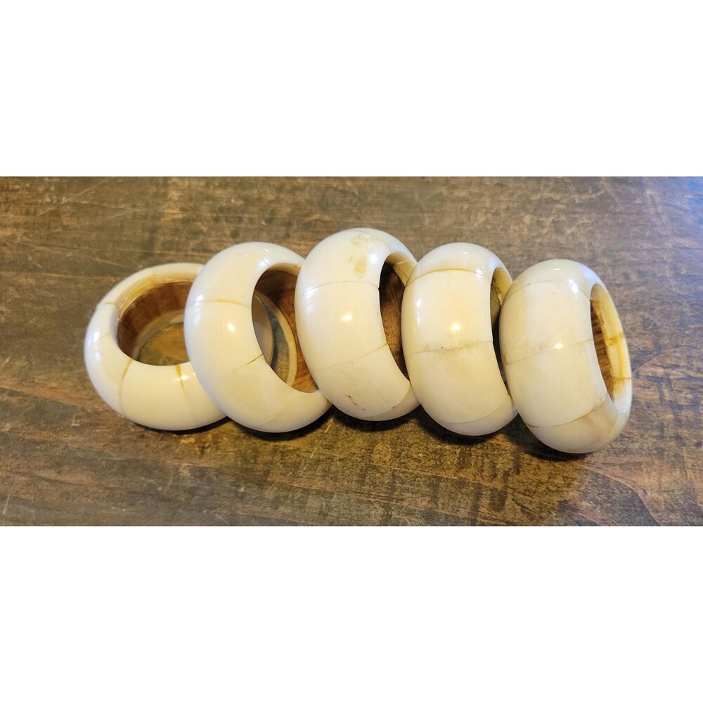 Vintage Handcrafted Bone Napkin Rings Set of 5,  Rustic Boho Chic Dining Decor